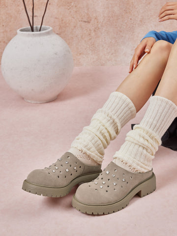 PAZZION, Collette Suede Embellished Clog Mules, Grey